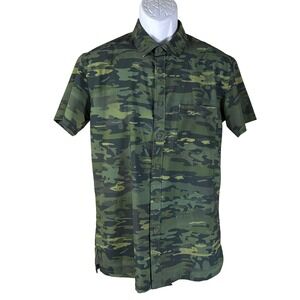 Warrior Button Down Shirt Mens Medium Green Camo Short Sleeve Tactical Stretch